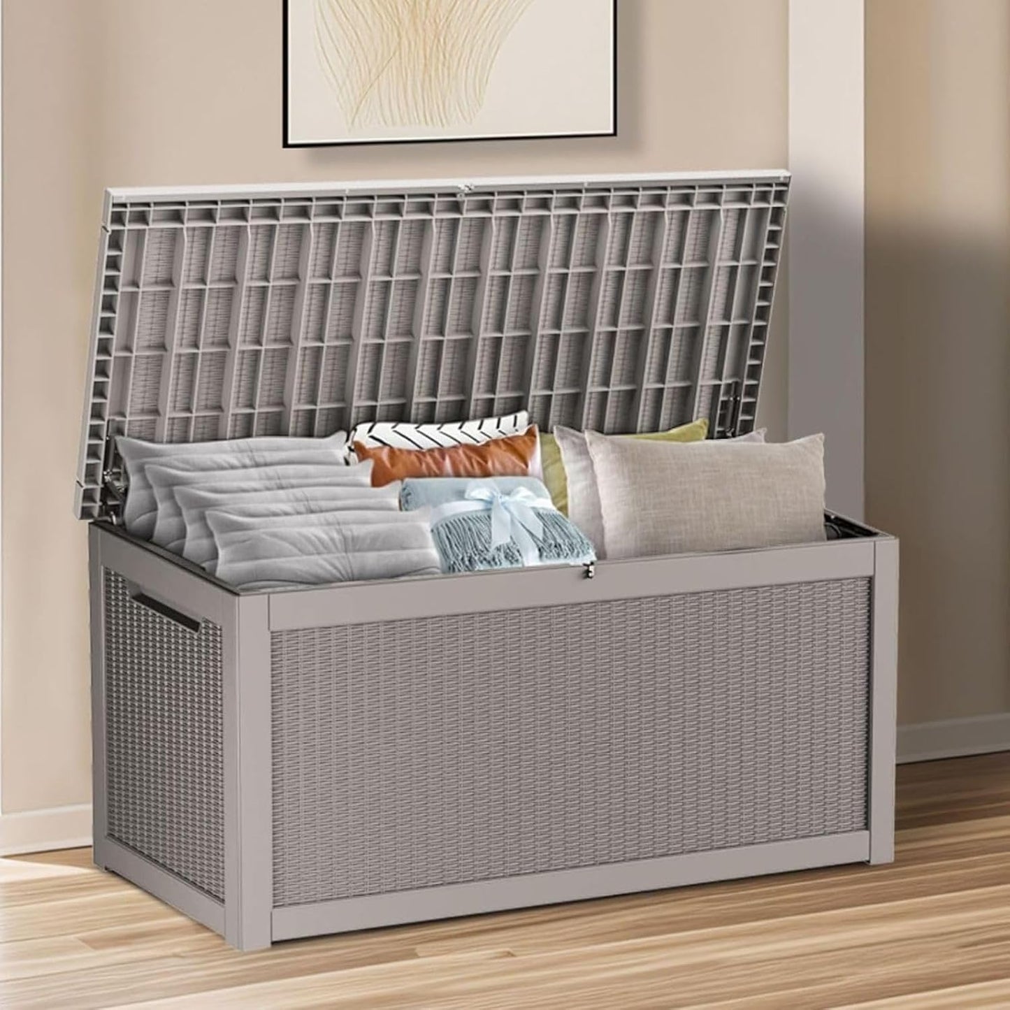 270 Gallon Waterproof Deck Box, Lockable Resin Storage Box for Patio Furniture Cushions Garden Tools and Outdoor Delivery Storage, Coffee