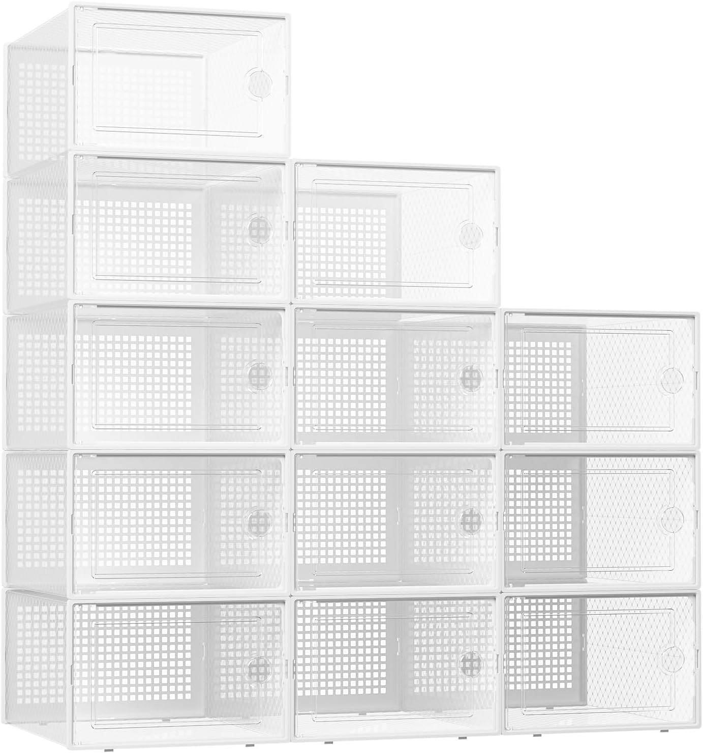 Kuject XX-Large Shoe Storage Boxes Organizers Clear Plastic Stackable 12 Pack, Shoe Rack & Holder Substitute, Sneaker Containers, Toy Storage Organizer Bins for Entryway, Closet, Under Bed, Black