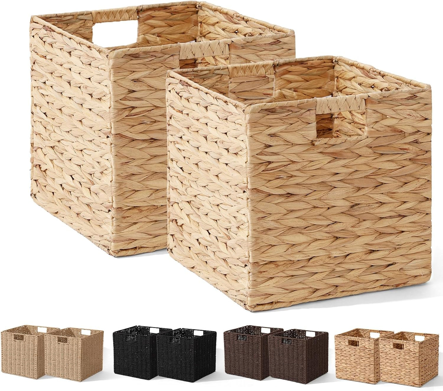 Set of 2 Hand-Woven Paper Rope Wicker Baskets, Storage Basket, Foldable Cube Storage Bins, Brown Storage Cubes, Square Baskets for Organizing Shelves Decor, 12x12x12in
