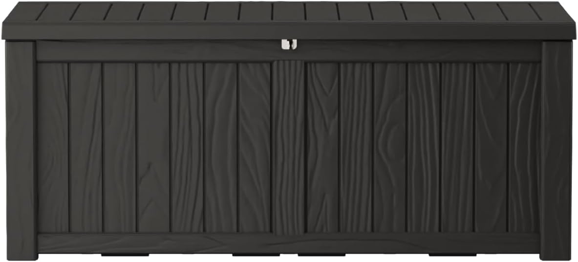 TARKARI 180 Gallon Lockable Resin Deck Box, Waterproof & UV-Resistant Outdoor Storage Box for Outdoor Cushion Storage, Garden Tools & Pool Accessories Storage, Gray