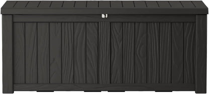 TARKARI 180 Gallon Lockable Resin Deck Box, Waterproof & UV-Resistant Outdoor Storage Box for Outdoor Cushion Storage, Garden Tools & Pool Accessories Storage, Gray