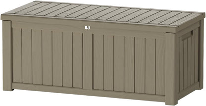 TARKARI 180 Gallon Lockable Resin Deck Box, Waterproof & UV-Resistant Outdoor Storage Box for Outdoor Cushion Storage, Garden Tools & Pool Accessories Storage, Gray