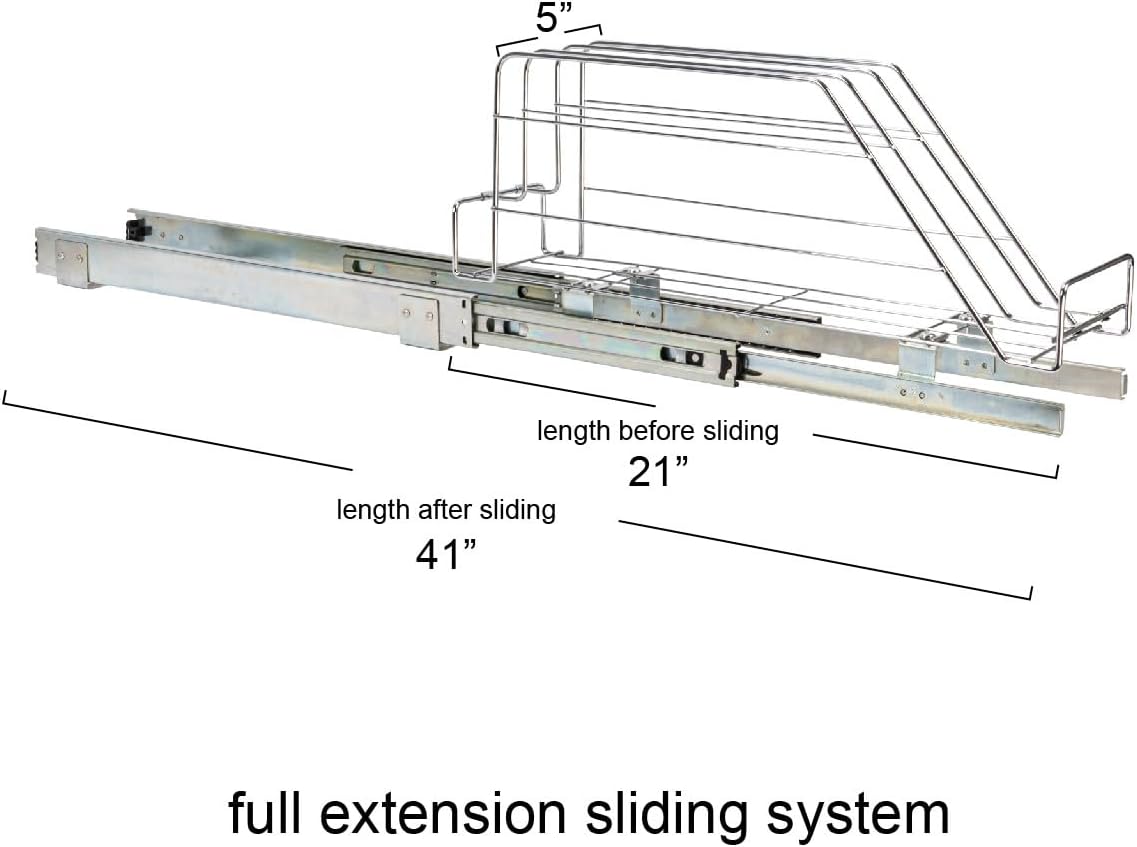 Household Essentials Glidez Multipurpose Chrome-Plated Steel Pull-Out/Slide-Out Storage Organizer for Cookware and Bakeware - Fits Standard Size Cabinet or Shelf, Chrome
