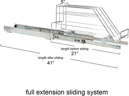 Household Essentials Glidez Multipurpose Chrome-Plated Steel Pull-Out/Slide-Out Storage Organizer for Cookware and Bakeware - Fits Standard Size Cabinet or Shelf, Chrome