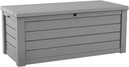 Keter Westwood 150 Gallon Deck Box Organizer, Doubles as 2-Person Bench Seat, Brown – Large Resin Outdoor Storage and Seating with Lockable Lid for Garden, Pool, and Patio