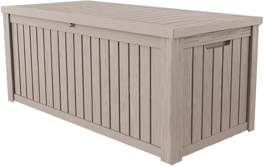 TARKARI 180 Gallon Lockable Resin Deck Box, Waterproof & UV-Resistant Outdoor Storage Box for Outdoor Cushion Storage, Garden Tools & Pool Accessories Storage, Gray