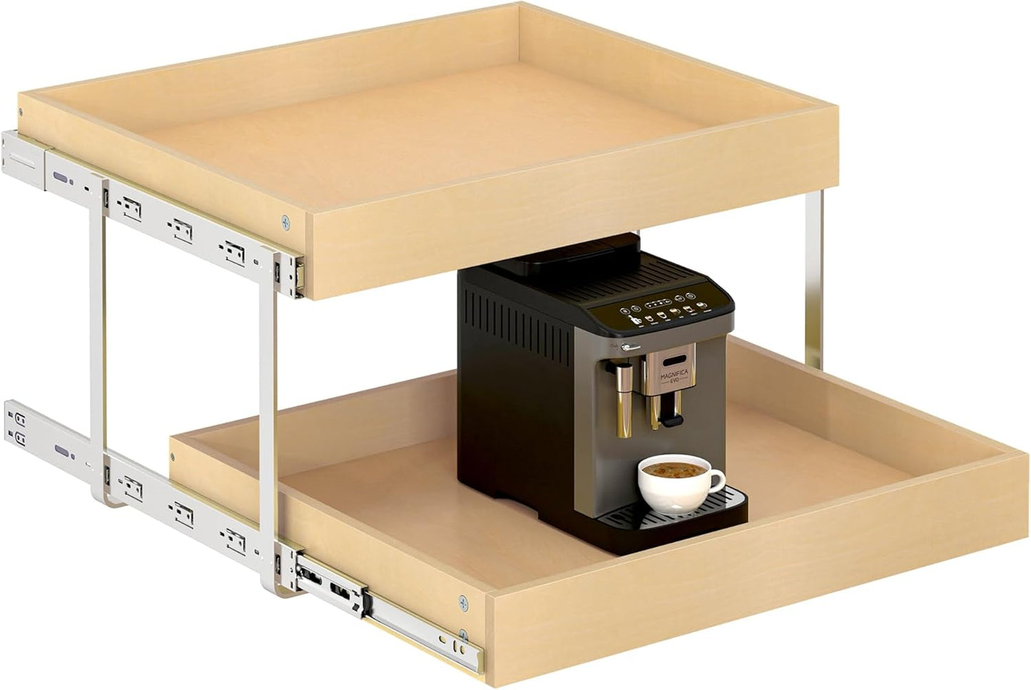 WelFurGeer 2-Tier Pull Out Cabinet Organizer with Soft Close Slides, Pull Out Drawers for Cabinets, Heavy-Duty Slide Out Drawers for Kitchen Cabinets, Under Sink, Pantry & Bathroom