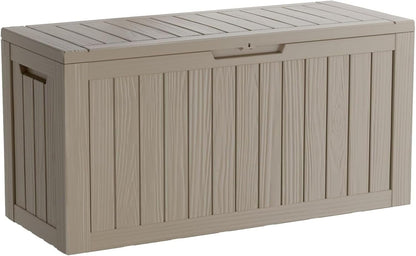 270 Gallon Waterproof Deck Box, Lockable Resin Storage Box for Patio Furniture Cushions Garden Tools and Outdoor Delivery Storage, Coffee
