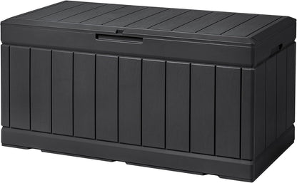 Devoko 100 Gallon Waterproof Large Resin Deck Box Indoor Outdoor Lockable Storage Container for Patio Furniture Cushions Garden Tools (100 Gallon, Black)