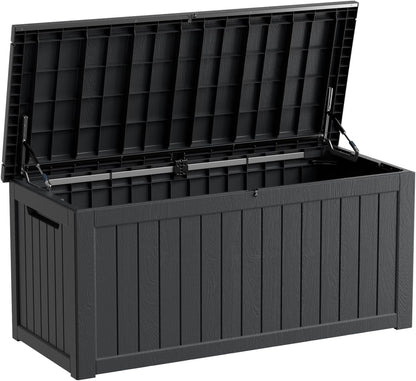 270 Gallon Waterproof Deck Box, Lockable Resin Storage Box for Patio Furniture Cushions Garden Tools and Outdoor Delivery Storage, Coffee