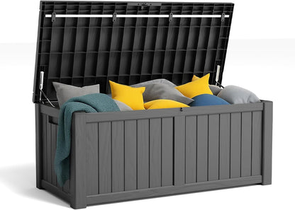 90 Gallon Resin Deck Box, Lockable Patio Outdoor Storage Box for Furniture, Garden Tools and Tools Storage, Waterproof Outside Storage Box - Black