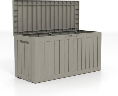 TARKARI 180 Gallon Lockable Resin Deck Box, Waterproof & UV-Resistant Outdoor Storage Box for Outdoor Cushion Storage, Garden Tools & Pool Accessories Storage, Gray