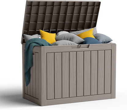 90 Gallon Resin Deck Box, Lockable Patio Outdoor Storage Box for Furniture, Garden Tools and Tools Storage, Waterproof Outside Storage Box - Black