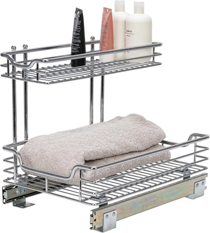 Household Essentials Glidez Multipurpose Chrome-Plated Steel Pull-Out/Slide-Out Storage Organizer for Cookware and Bakeware - Fits Standard Size Cabinet or Shelf, Chrome