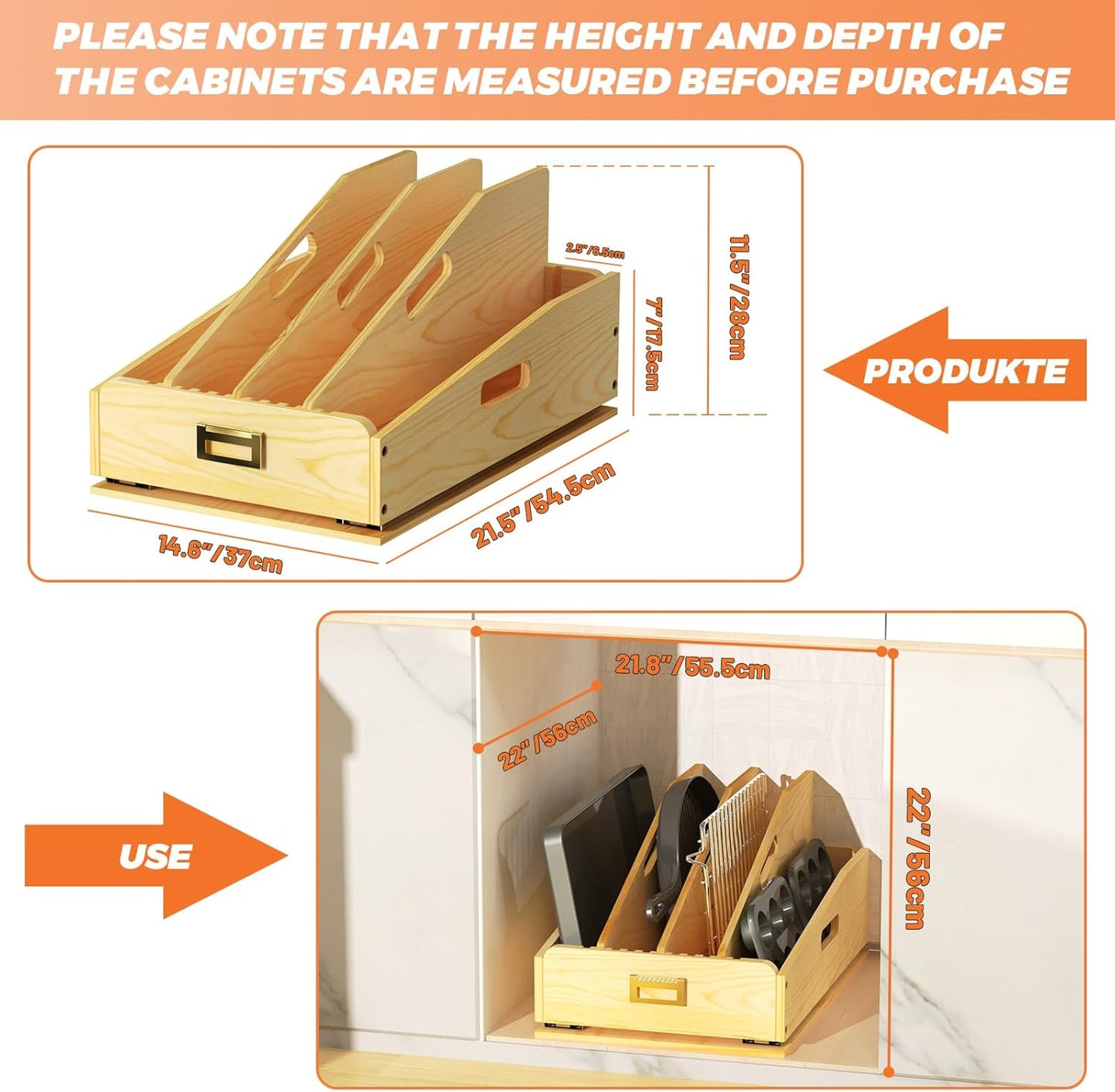 Pull Out Organizer for Cabinets, Wooden Baking Sheet Organizer for Pans, Cookie Sheet, Cutting Board, Lids