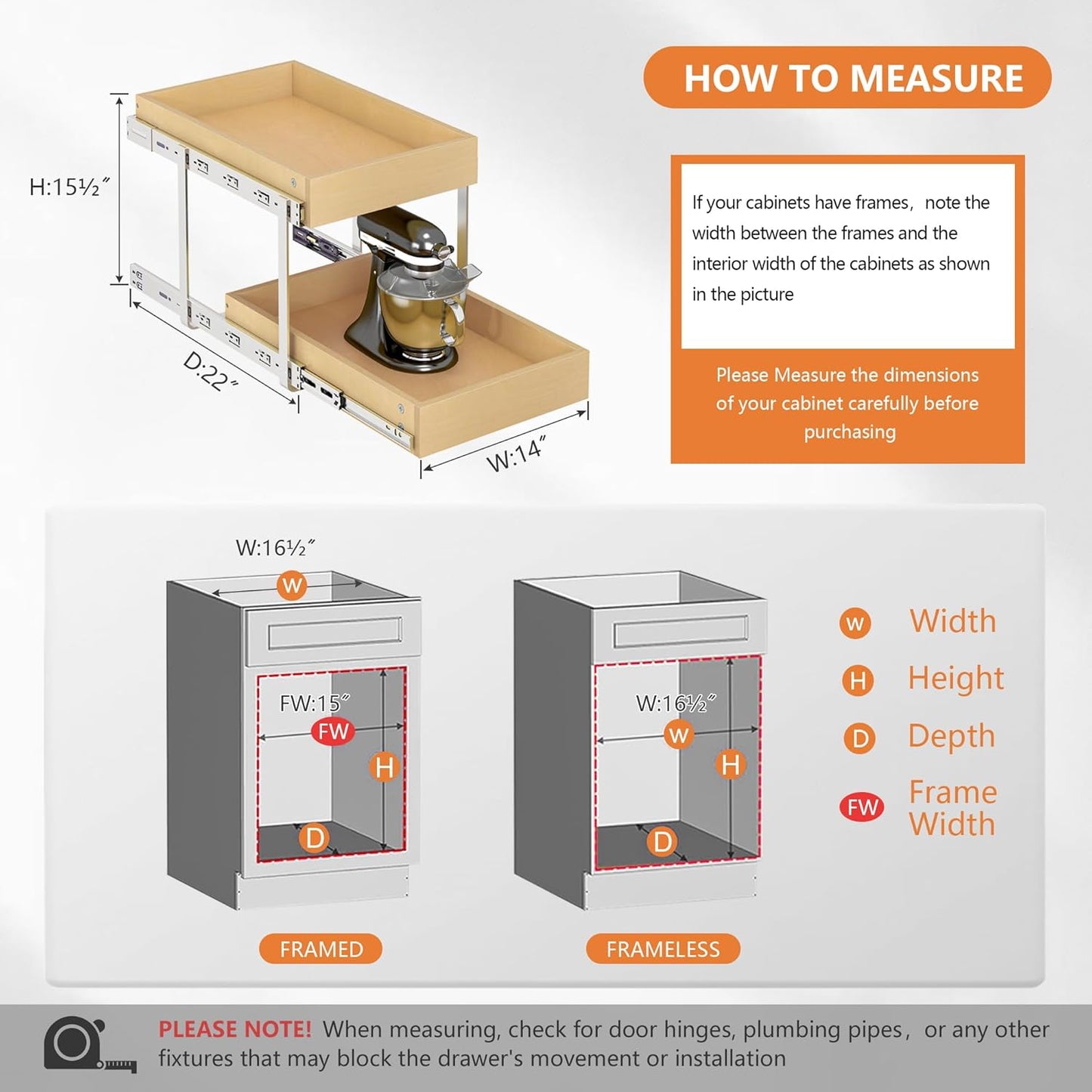 WelFurGeer 2-Tier Pull Out Cabinet Organizer with Soft Close Slides, Pull Out Drawers for Cabinets, Heavy-Duty Slide Out Drawers for Kitchen Cabinets, Under Sink, Pantry & Bathroom