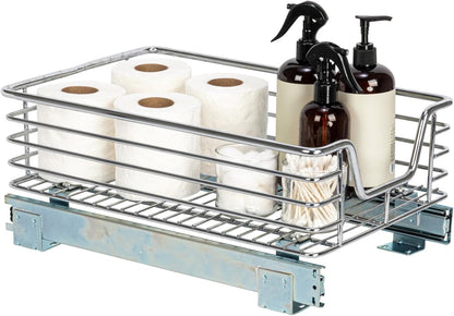 Household Essentials Glidez Multipurpose Chrome-Plated Steel Pull-Out/Slide-Out Storage Organizer for Cookware and Bakeware - Fits Standard Size Cabinet or Shelf, Chrome