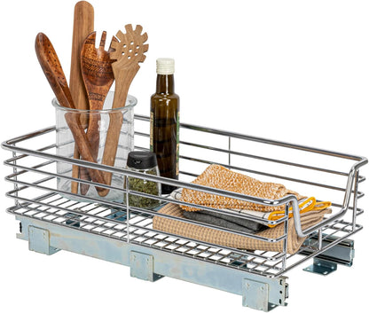 Household Essentials Glidez Multipurpose Chrome-Plated Steel Pull-Out/Slide-Out Storage Organizer for Cookware and Bakeware - Fits Standard Size Cabinet or Shelf, Chrome