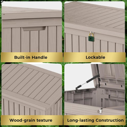 TARKARI 180 Gallon Lockable Resin Deck Box, Waterproof & UV-Resistant Outdoor Storage Box for Outdoor Cushion Storage, Garden Tools & Pool Accessories Storage, Gray