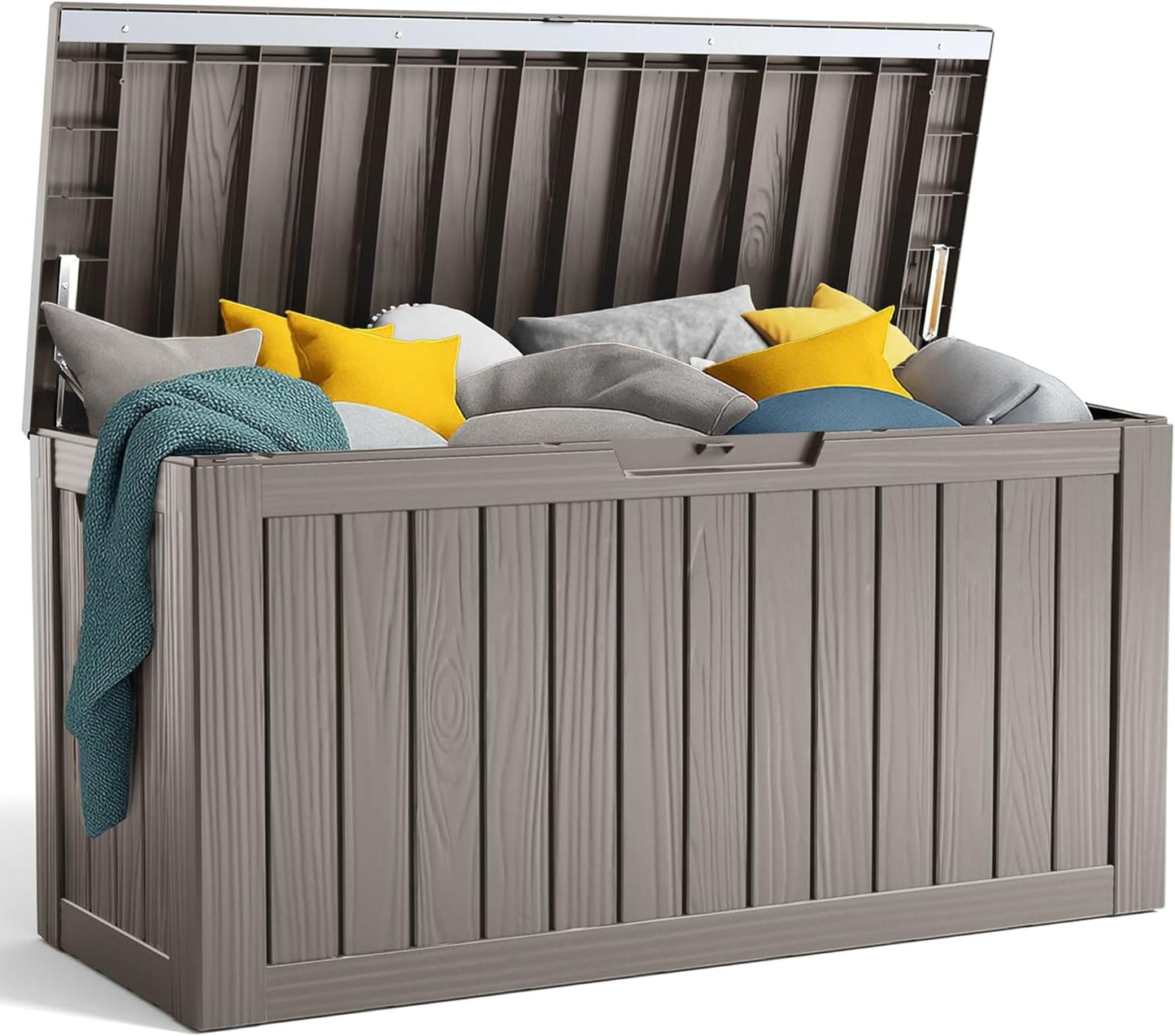 90 Gallon Resin Deck Box, Lockable Patio Outdoor Storage Box for Furniture, Garden Tools and Tools Storage, Waterproof Outside Storage Box - Black