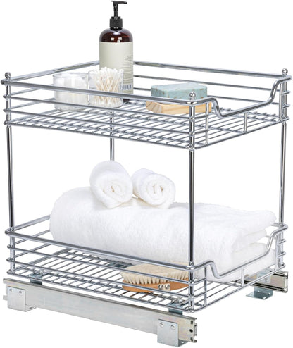 Household Essentials Glidez Multipurpose Chrome-Plated Steel Pull-Out/Slide-Out Storage Organizer for Cookware and Bakeware - Fits Standard Size Cabinet or Shelf, Chrome
