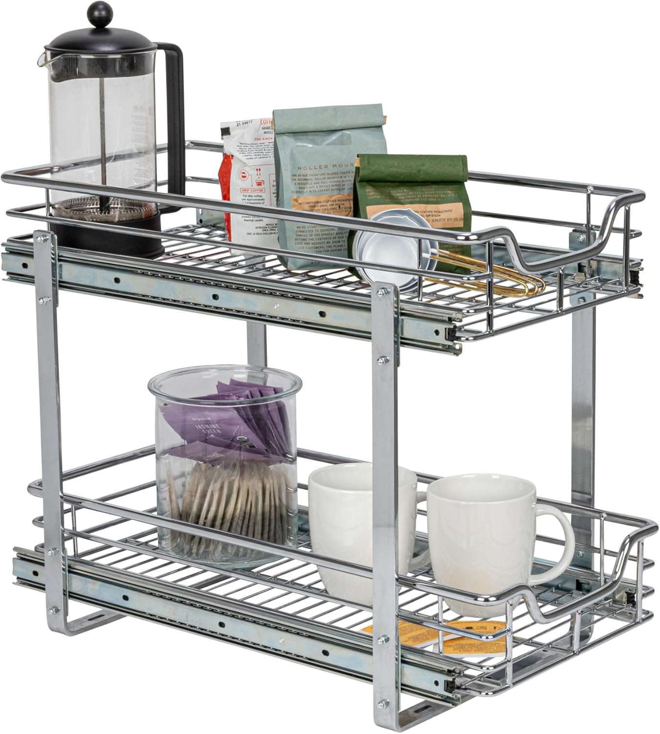 Household Essentials Glidez Multipurpose Chrome-Plated Steel Pull-Out/Slide-Out Storage Organizer for Cookware and Bakeware - Fits Standard Size Cabinet or Shelf, Chrome