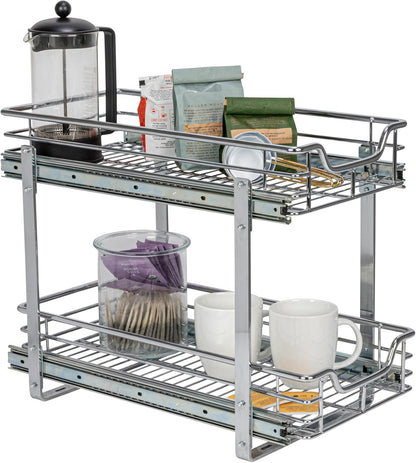 Household Essentials Glidez Multipurpose Chrome-Plated Steel Pull-Out/Slide-Out Storage Organizer for Cookware and Bakeware - Fits Standard Size Cabinet or Shelf, Chrome