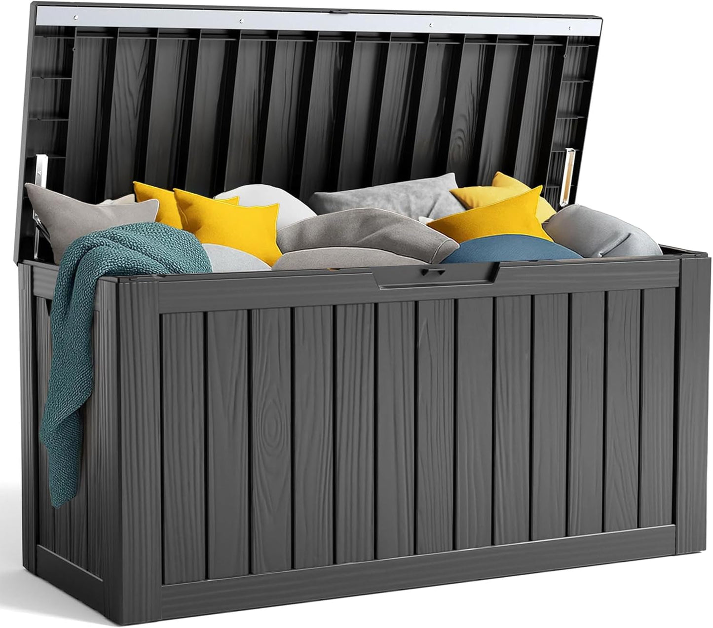 90 Gallon Resin Deck Box, Lockable Patio Outdoor Storage Box for Furniture, Garden Tools and Tools Storage, Waterproof Outside Storage Box - Black