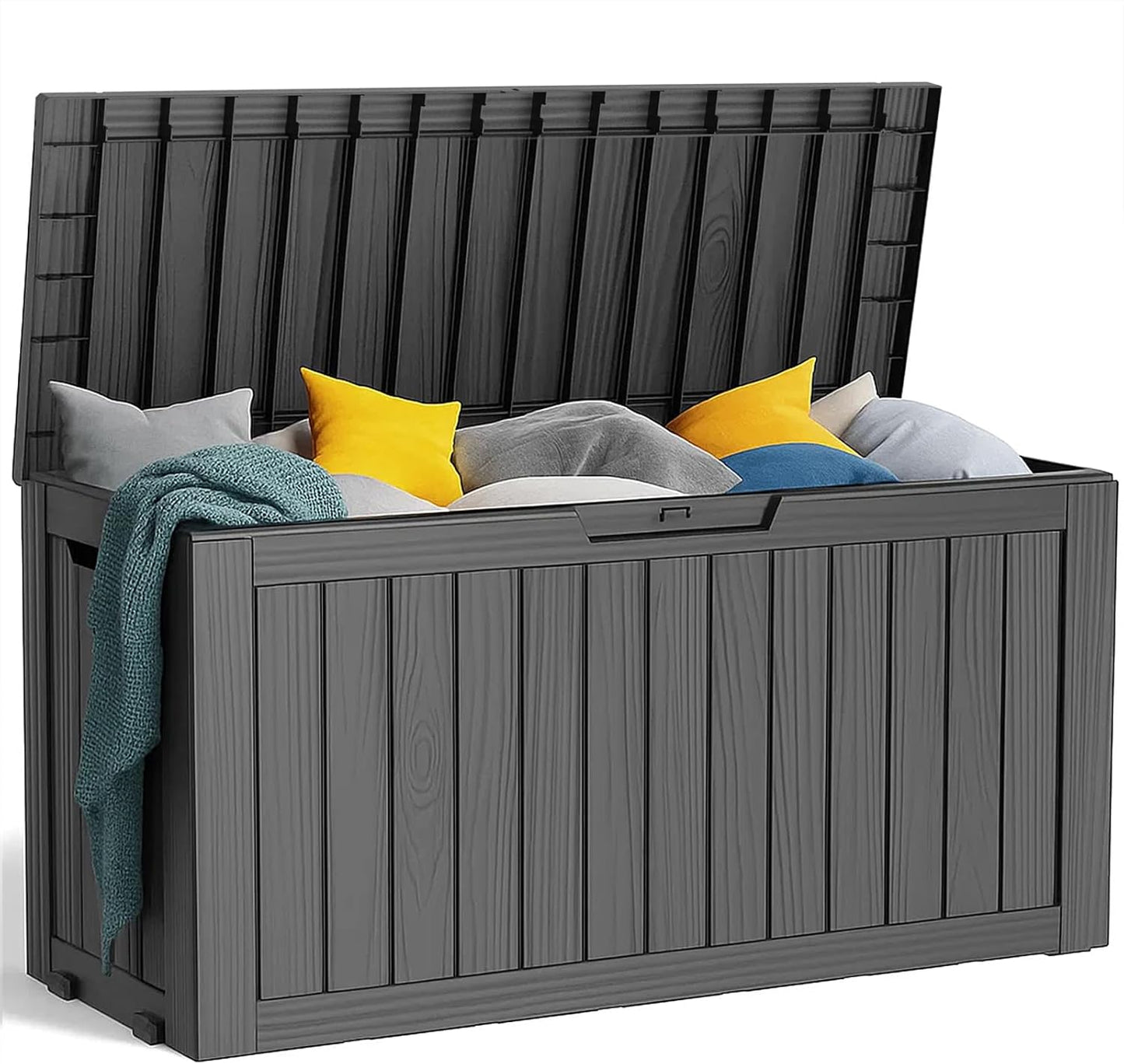 90 Gallon Resin Deck Box, Lockable Patio Outdoor Storage Box for Furniture, Garden Tools and Tools Storage, Waterproof Outside Storage Box - Black