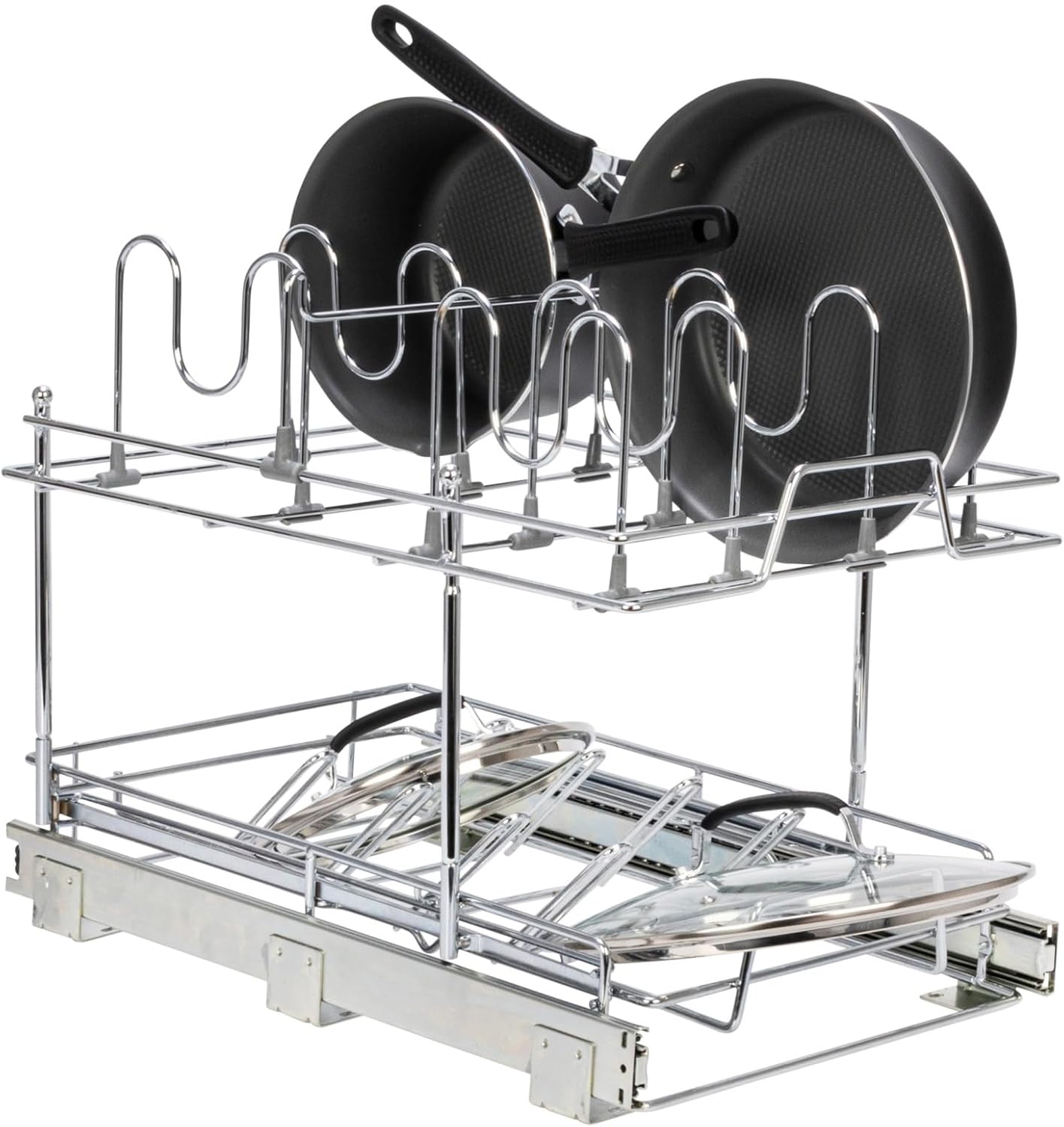 Household Essentials Glidez Multipurpose Chrome-Plated Steel Pull-Out/Slide-Out Storage Organizer for Cookware and Bakeware - Fits Standard Size Cabinet or Shelf, Chrome