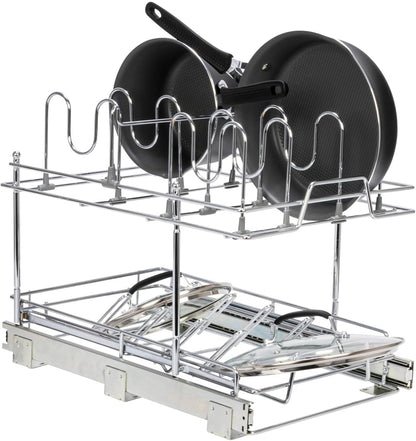 Household Essentials Glidez Multipurpose Chrome-Plated Steel Pull-Out/Slide-Out Storage Organizer for Cookware and Bakeware - Fits Standard Size Cabinet or Shelf, Chrome