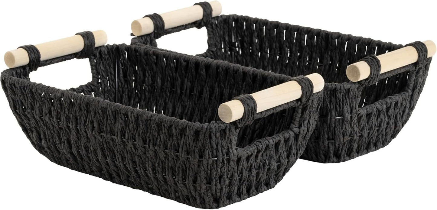 StorageWorks Hand-Woven Large Storage Baskets with Wooden Handles, Water Hyacinth Wicker Baskets for Organizing, 2-Pack