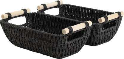 StorageWorks Hand-Woven Large Storage Baskets with Wooden Handles, Water Hyacinth Wicker Baskets for Organizing, 2-Pack