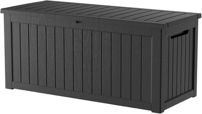 TARKARI 180 Gallon Lockable Resin Deck Box, Waterproof & UV-Resistant Outdoor Storage Box for Outdoor Cushion Storage, Garden Tools & Pool Accessories Storage, Gray