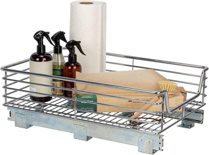 Household Essentials Glidez Multipurpose Chrome-Plated Steel Pull-Out/Slide-Out Storage Organizer for Cookware and Bakeware - Fits Standard Size Cabinet or Shelf, Chrome