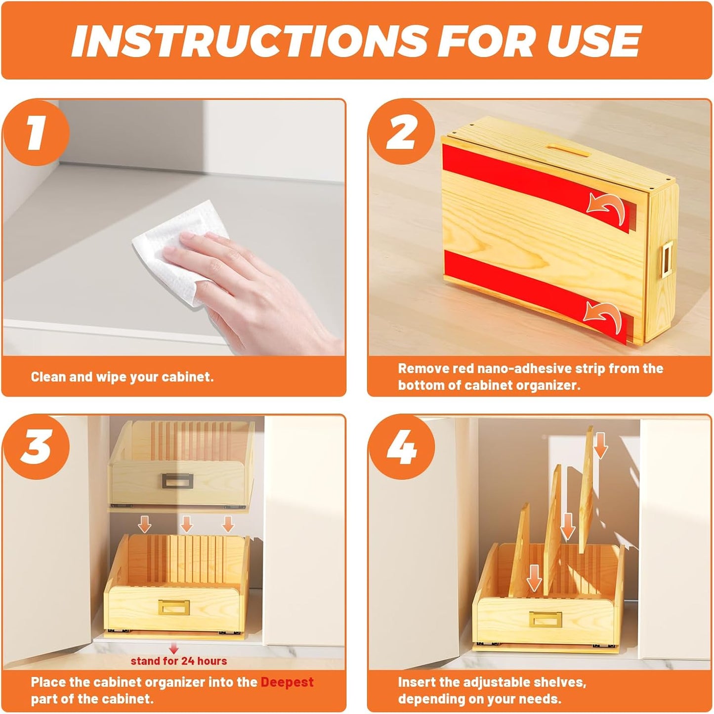 Pull Out Organizer for Cabinets, Wooden Baking Sheet Organizer for Pans, Cookie Sheet, Cutting Board, Lids