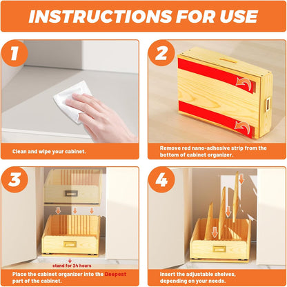 Pull Out Organizer for Cabinets, Wooden Baking Sheet Organizer for Pans, Cookie Sheet, Cutting Board, Lids