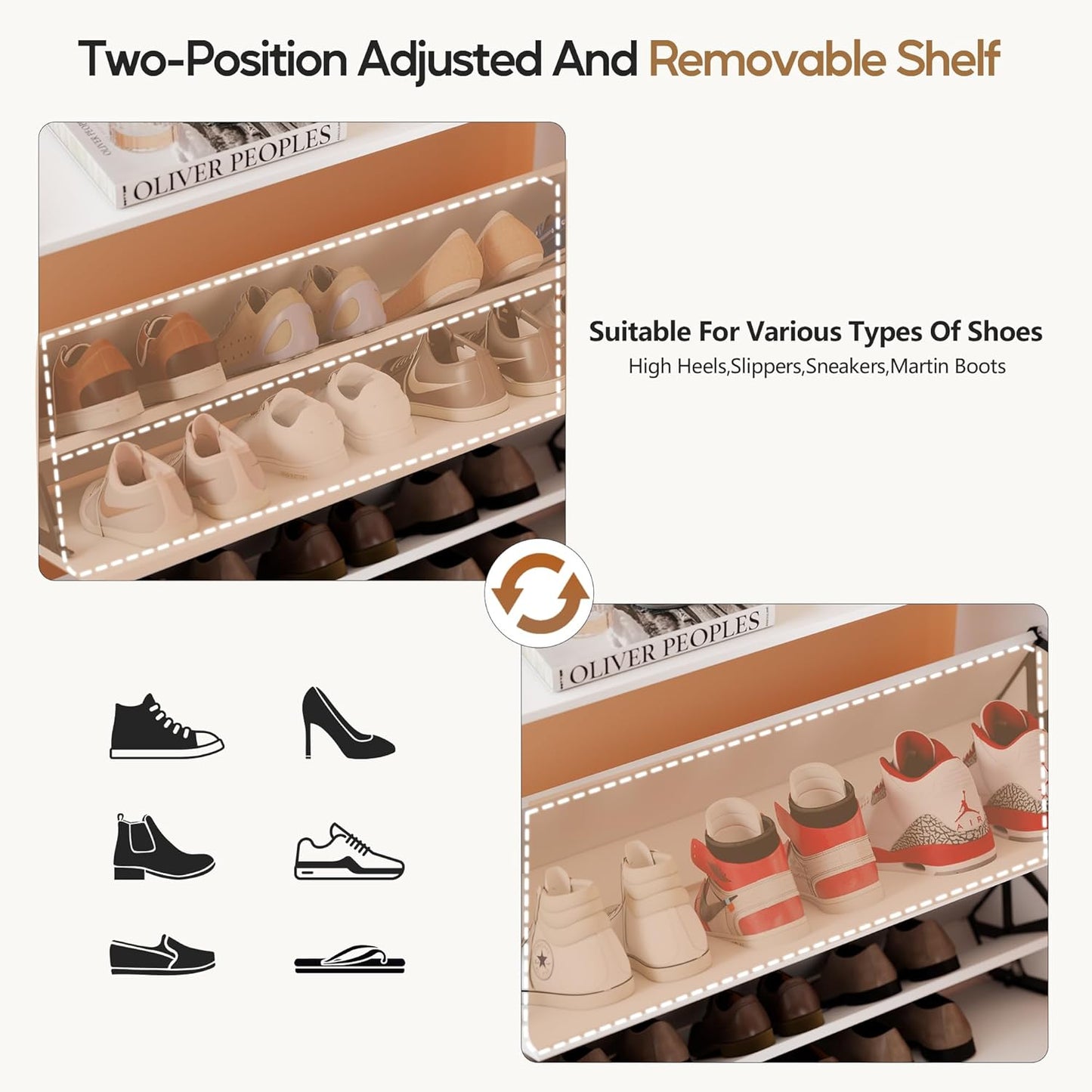 Vlsrka Shoe Cabinet Storage for Entryway with 2 Flip Drawers, Narrow Wooden Shoe Cabinet, Outdoor Hidden Shoe Storage for Entryway, Garage, Foyer, Hallway, Living Room