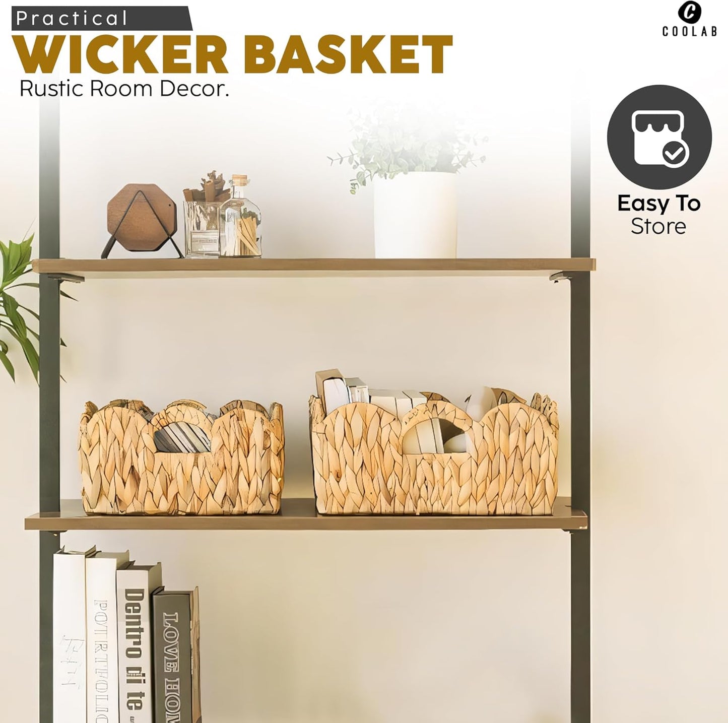 Elegant Scalloped Wicker Basket Set with Handles - Set of 3 | Handwoven Water Hyacinth Baskets for Nursery, Bathroom, Living Room Decor, Scalloped Edge Basket Shelf Decorative (Water Hyacinth)