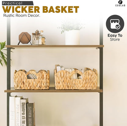 Elegant Scalloped Wicker Basket Set with Handles - Set of 3 | Handwoven Water Hyacinth Baskets for Nursery, Bathroom, Living Room Decor, Scalloped Edge Basket Shelf Decorative (Water Hyacinth)