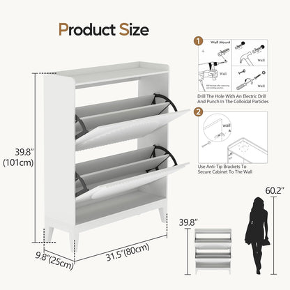 Vlsrka Shoe Cabinet Storage for Entryway with 2 Flip Drawers, Narrow Wooden Shoe Cabinet, Outdoor Hidden Shoe Storage for Entryway, Garage, Foyer, Hallway, Living Room