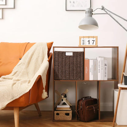 Set of 2 Hand-Woven Paper Rope Wicker Baskets, Storage Basket, Foldable Cube Storage Bins, Brown Storage Cubes, Square Baskets for Organizing Shelves Decor, 12x12x12in