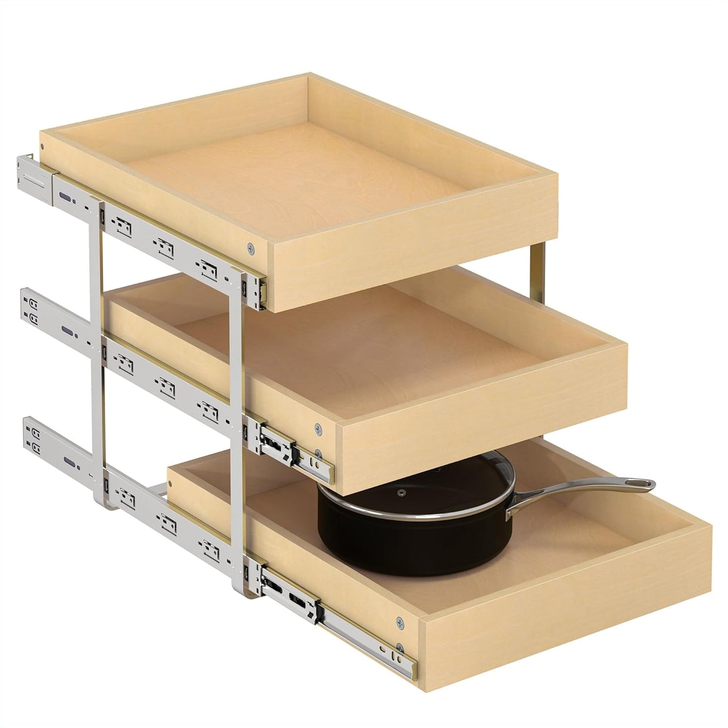 WelFurGeer 2-Tier Pull Out Cabinet Organizer with Soft Close Slides, Pull Out Drawers for Cabinets, Heavy-Duty Slide Out Drawers for Kitchen Cabinets, Under Sink, Pantry & Bathroom