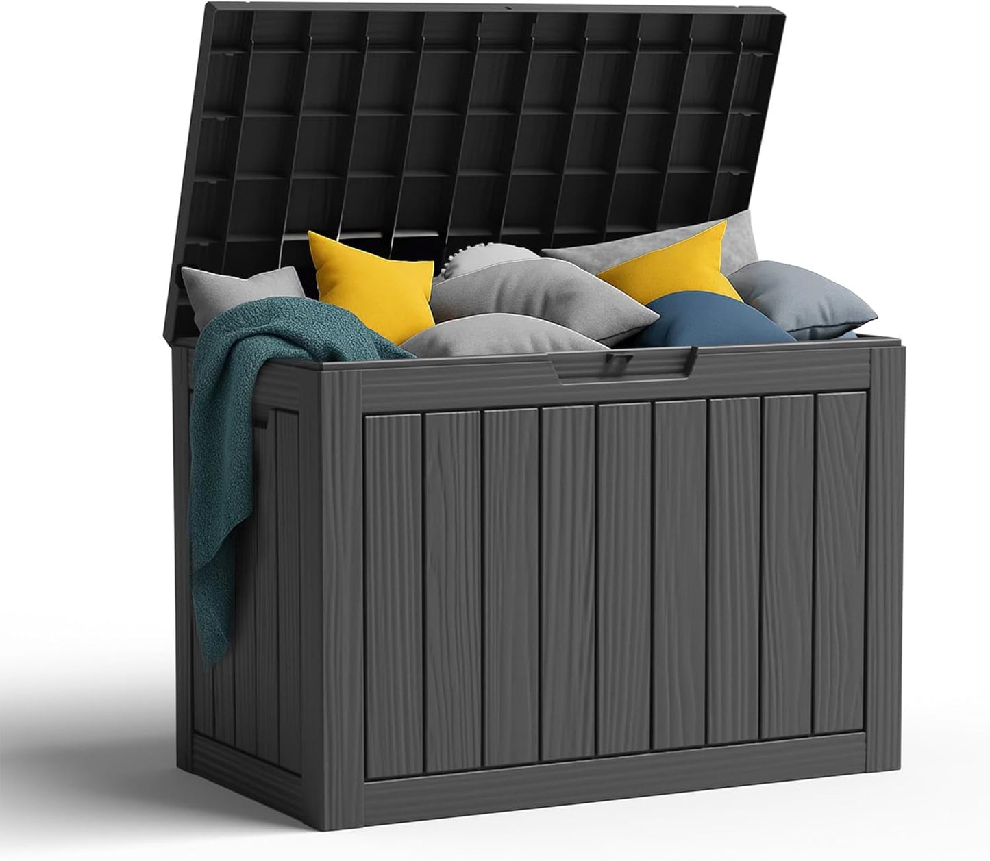 90 Gallon Resin Deck Box, Lockable Patio Outdoor Storage Box for Furniture, Garden Tools and Tools Storage, Waterproof Outside Storage Box - Black