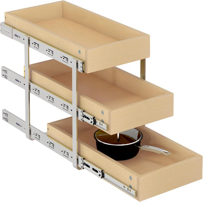 WelFurGeer 2-Tier Pull Out Cabinet Organizer with Soft Close Slides, Pull Out Drawers for Cabinets, Heavy-Duty Slide Out Drawers for Kitchen Cabinets, Under Sink, Pantry & Bathroom