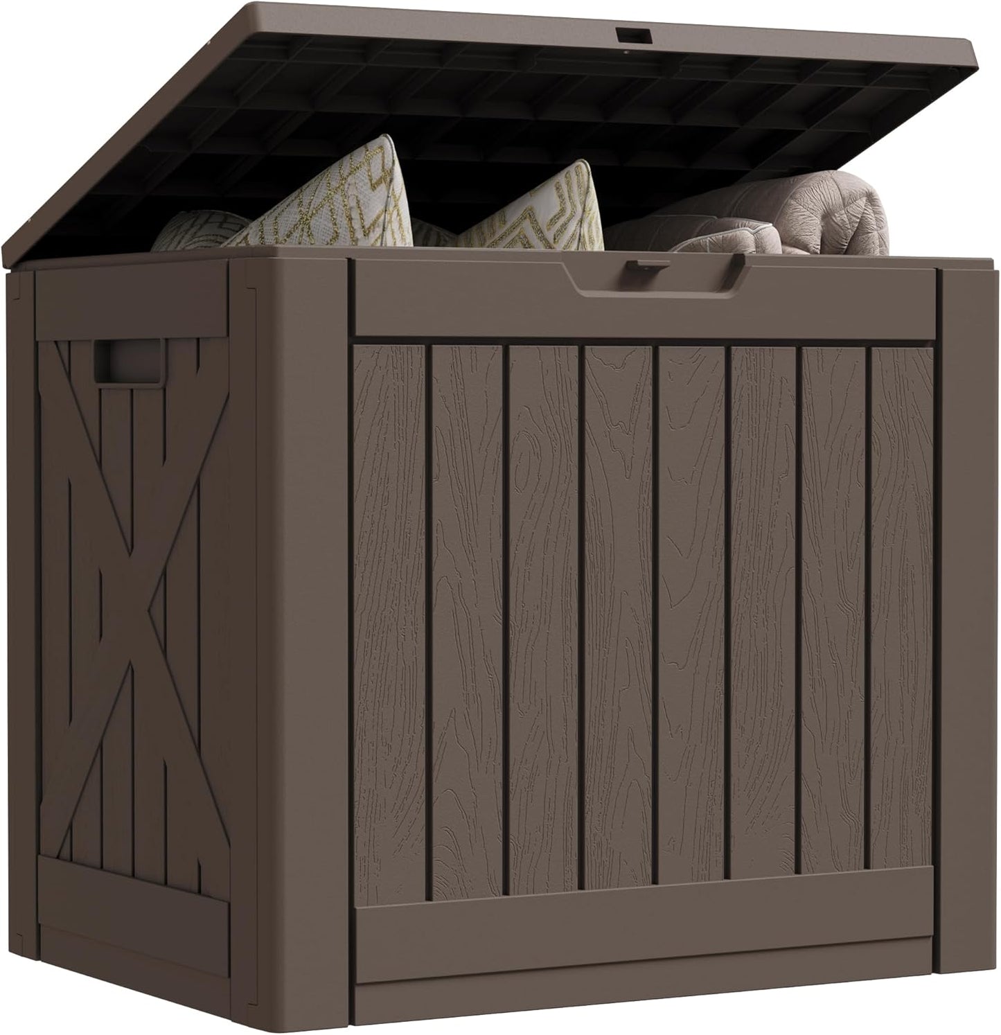 Greesum 82 Gallon Resin Deck Box All Weather Large Outdoor Storage for Patio Furniture, Toys, Garden Tools, Lockable, Black