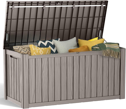 90 Gallon Resin Deck Box, Lockable Patio Outdoor Storage Box for Furniture, Garden Tools and Tools Storage, Waterproof Outside Storage Box - Black