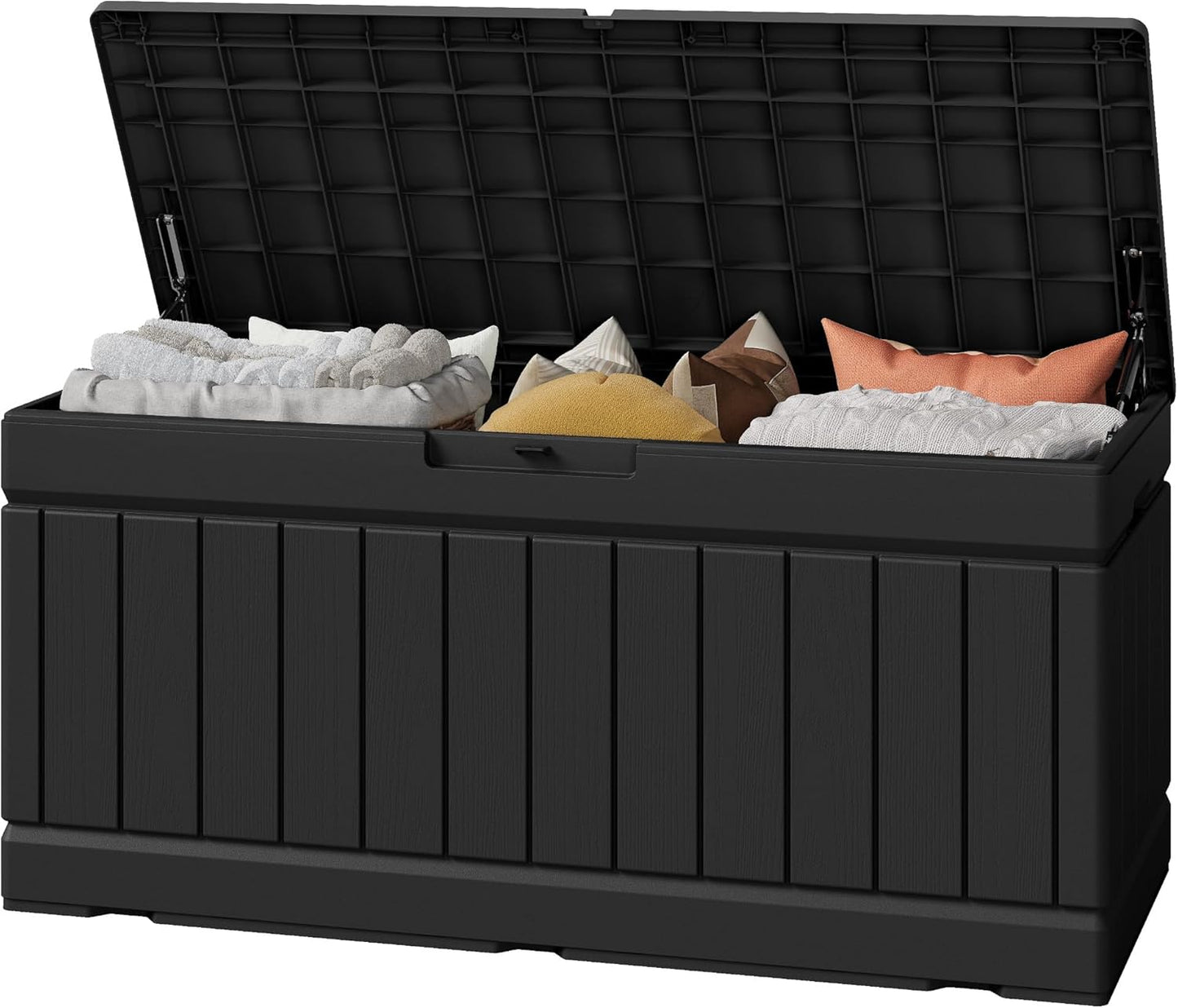 Greesum 82 Gallon Resin Deck Box Large Outdoor Storage for Patio Furniture, Garden Tools, Pool Supplies, Weatherproof and UV Resistant, Lockable, Black