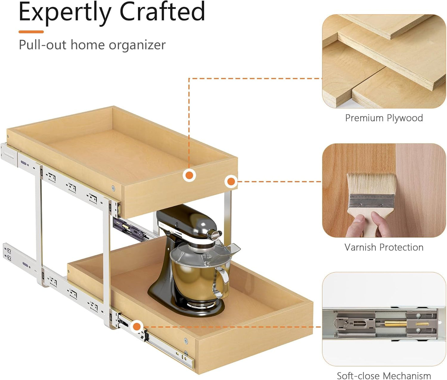 WelFurGeer 2-Tier Pull Out Cabinet Organizer with Soft Close Slides, Pull Out Drawers for Cabinets, Heavy-Duty Slide Out Drawers for Kitchen Cabinets, Under Sink, Pantry & Bathroom