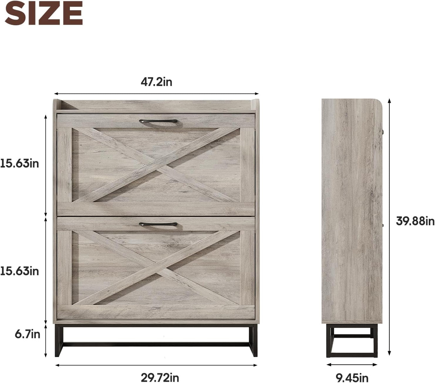 Maupvit Shoe Cabinet with 2 Flip Drawers, Freestanding Shoe Cabinet Organizer with Metal Legs, Shoes Storage Cabinet for Entryway, Narrow Shoe Rack Cabinet, Washed Gray